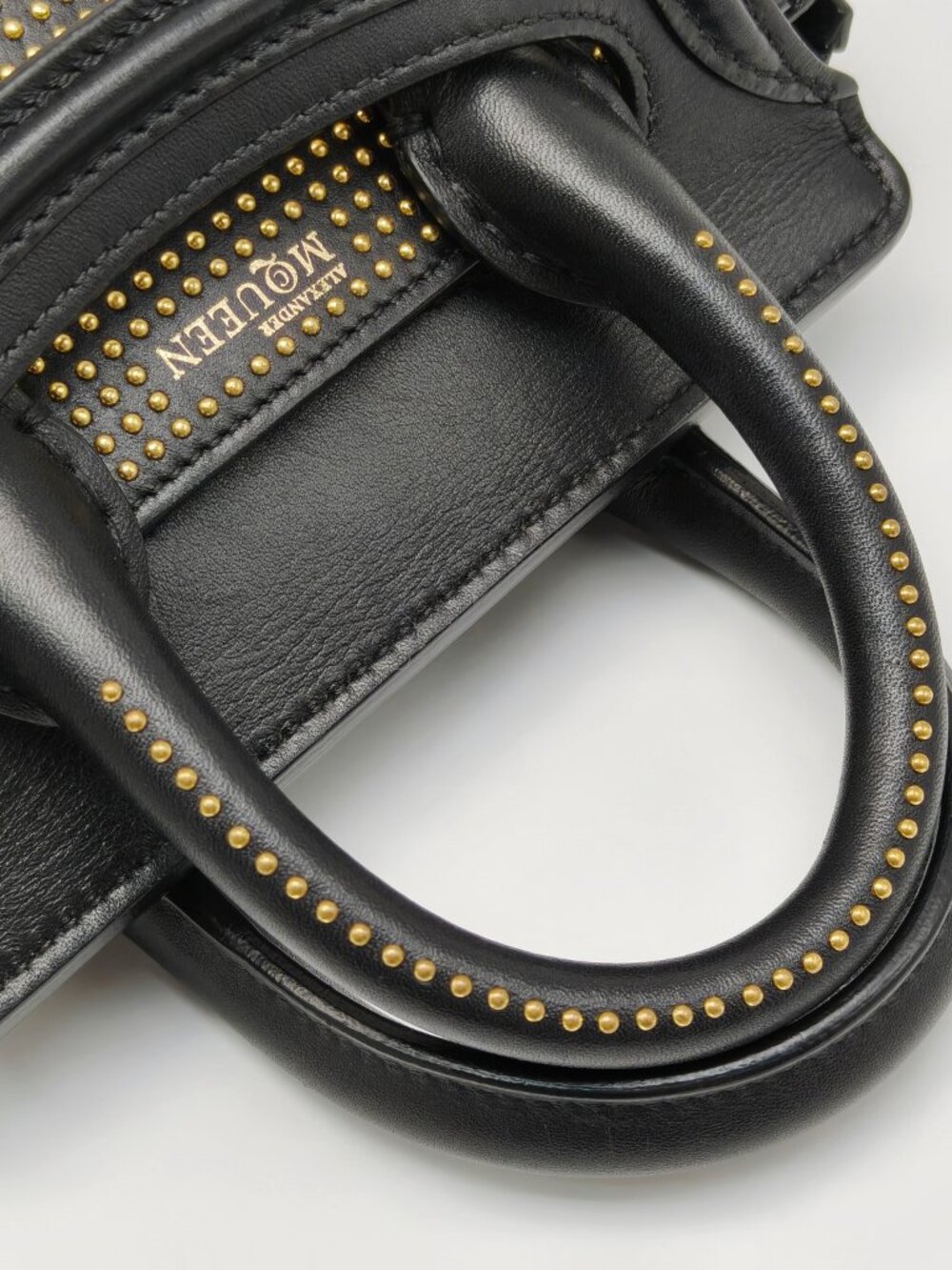Alexander McQueen Studded Leather Mini Tote Bag Black Gold Crossbody - Picture 5 of 16